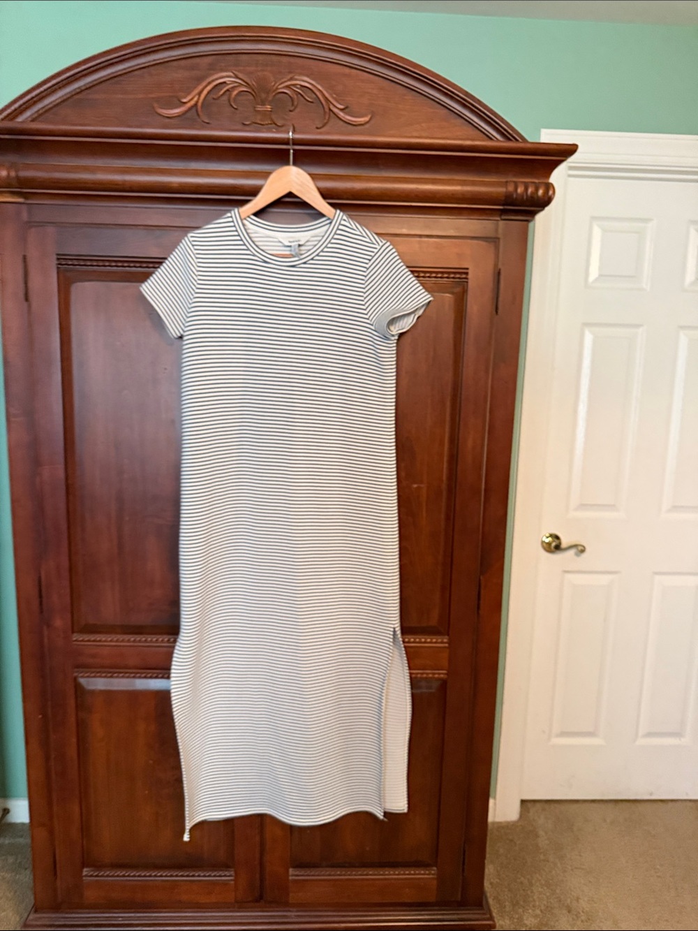 SPANX Black and White Striped Short-Sleeve Maxi Dress